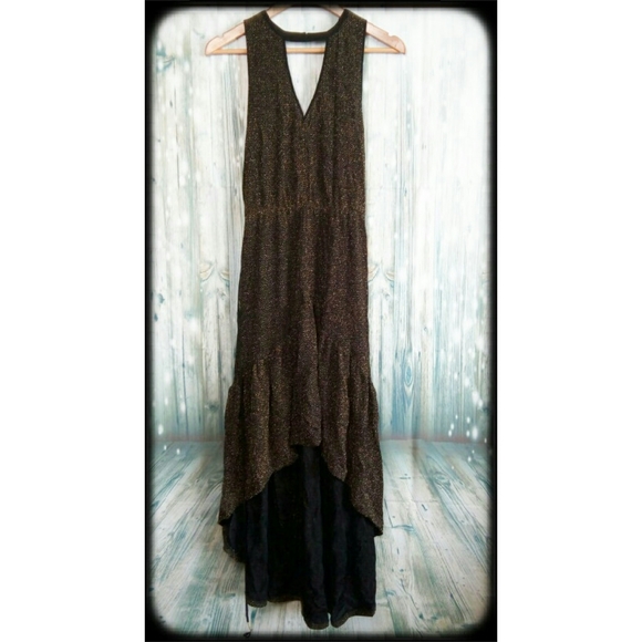 Urban Outfitters Dresses & Skirts - UO Ecote high low halter blk & gold dress small